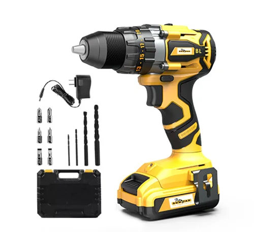 Good quality and powerful impact lithium electric drill 20v cordless brushless electric drill dual battery pack
