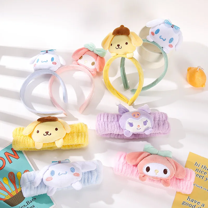Korean Style Sanrio Cute Cartoon Hair Band Makeup Face Wash Flannel Fuzzy Headbands For Women Accessories