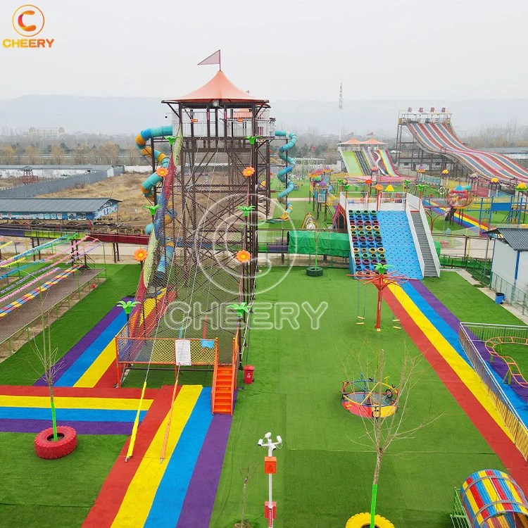 Fun amusement park product kids combo slide children rope net playground with spiral slide glass platform