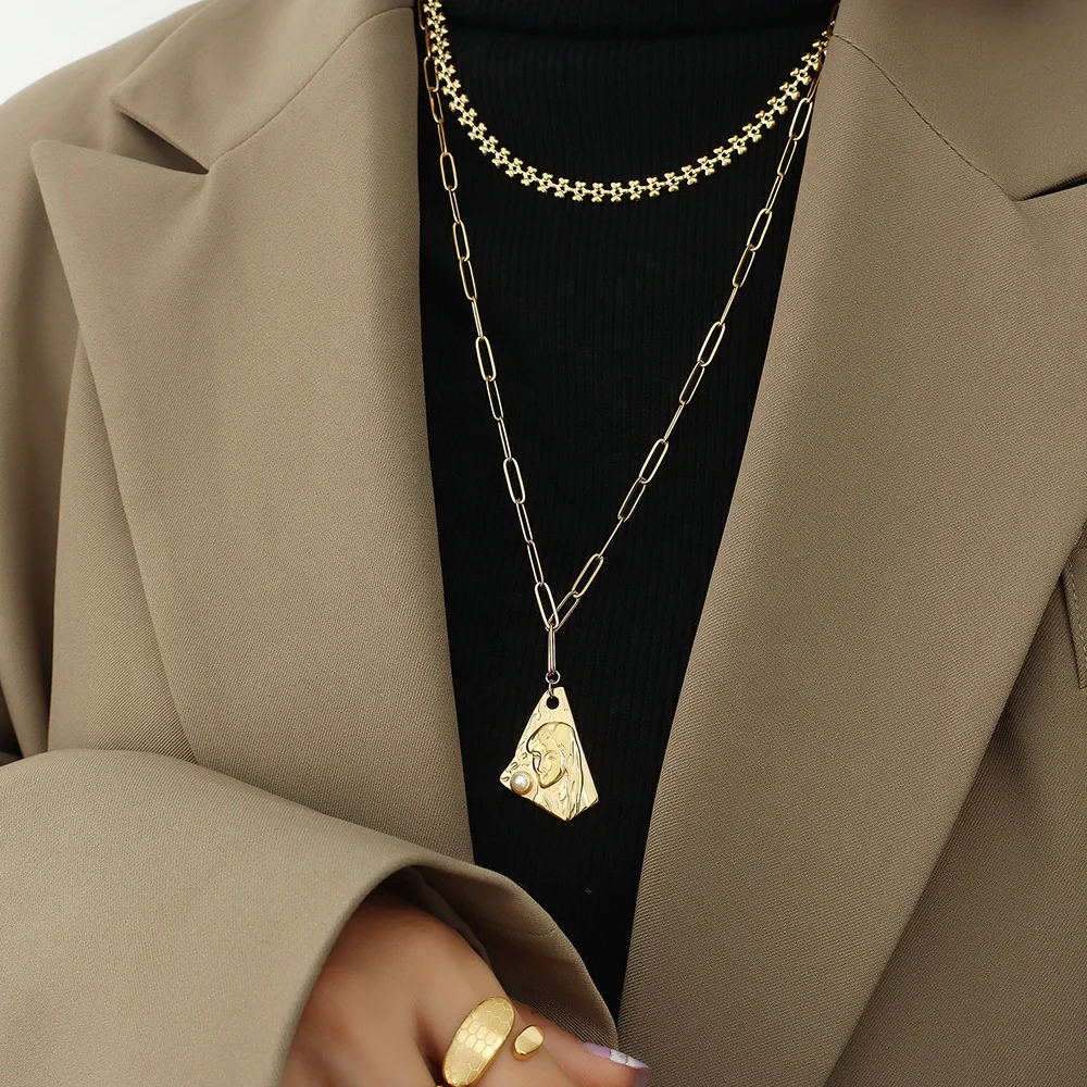 Wholesale Price Titanium Steel Pearl 18K Gold Plated Long Necklace 2022