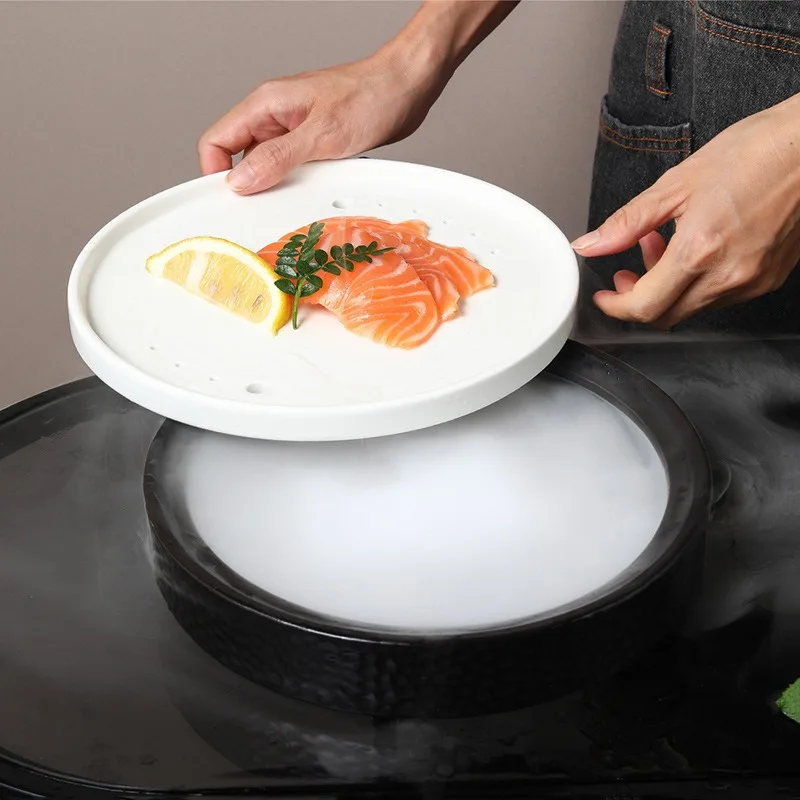 2024 Other Hotel & Restaurant Sushi Plates & Dishes Molecular Gastronomy Dry Ice Dishes High Quality Matt Ceramic Dry Ice Plate
