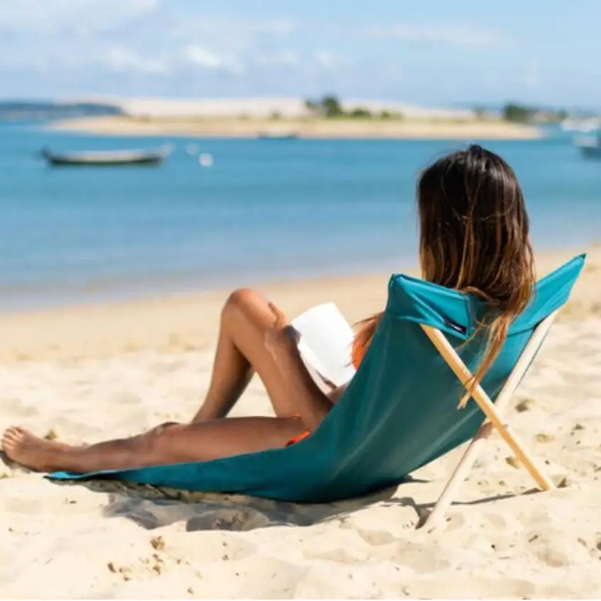 Customize Portable Premium Canvas Beach Outdoor Back Recliner Chairs Lawn Sand Beach Mat Lounger with Wooden Pole for Camping