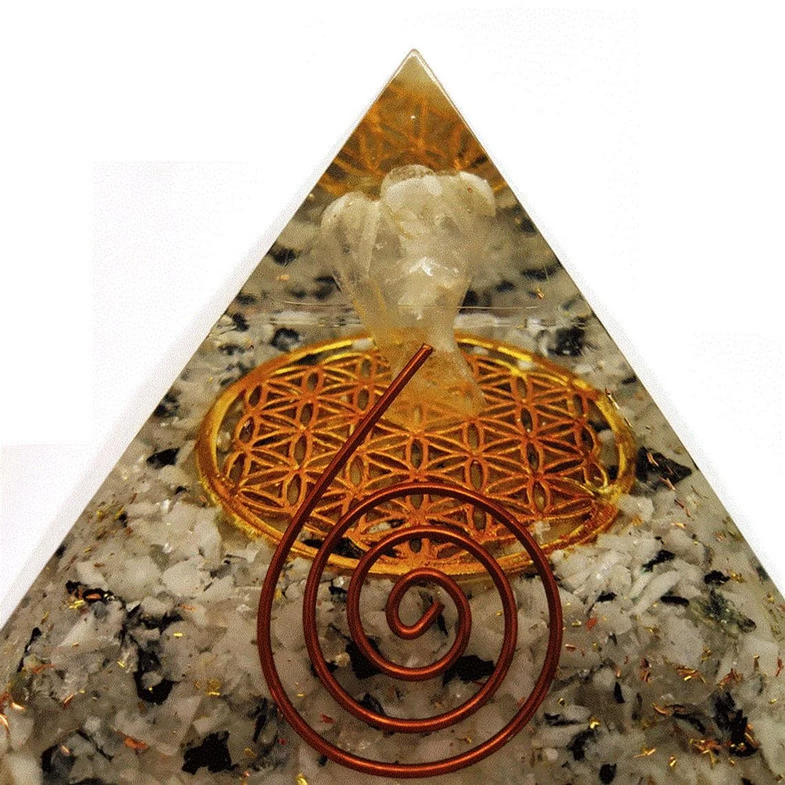 Orgone pyramid with rainbow moonstone and clear quartz angel natura mineral gemstones healing crystal energy pyramid