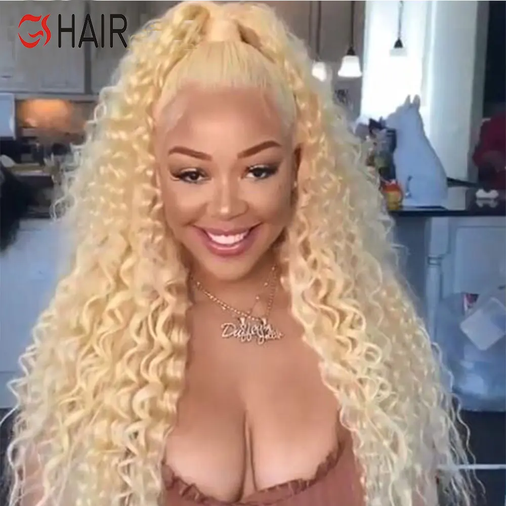 Hot Sale full lace deepwave 613 wig,613 full 34 inch 1b/613 lace front wig human hair,indian human kinky curly virgin hair wig