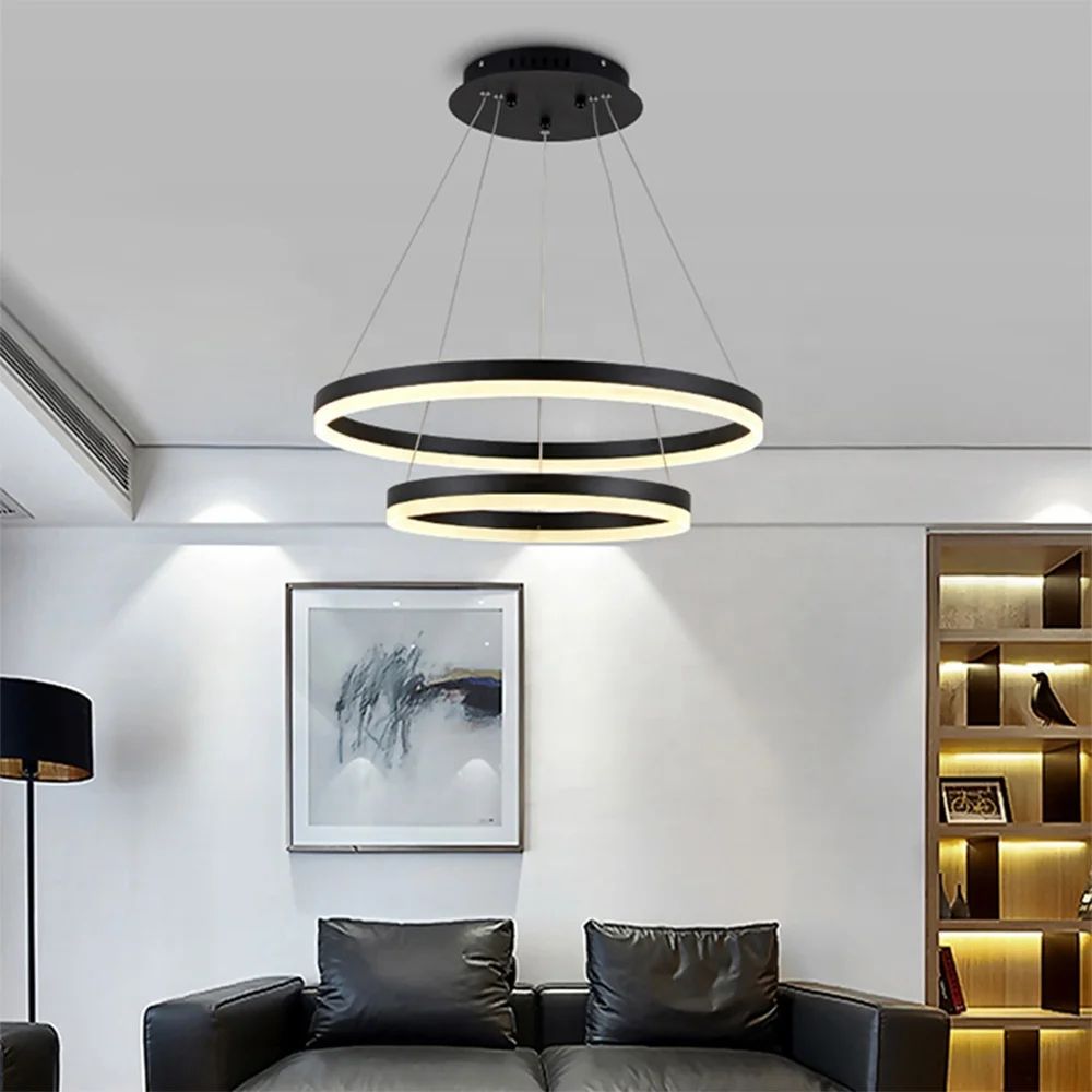 Modern Living Dining Room Nordic LED Ceiling Pendant Lamp European Dimmable Interior Lighting LED Acrylic Circle Ring Chandelier