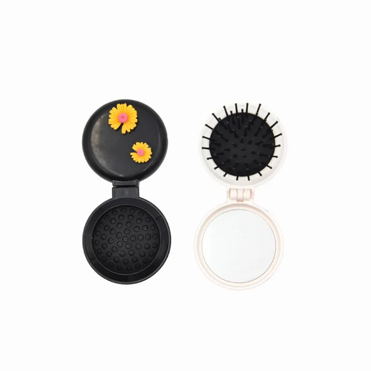 Korea style cute hair comb with mirror cartoon massage brush scalp foldable hairbrush small portable