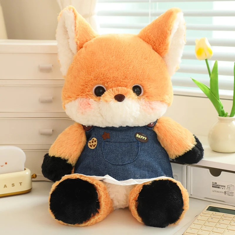 Wholesale Beautiful Soft Plush Simulation Running fox Wild Animal Doll Toy Custom Stuffed Forest Animal Wolf with Jean Rompers