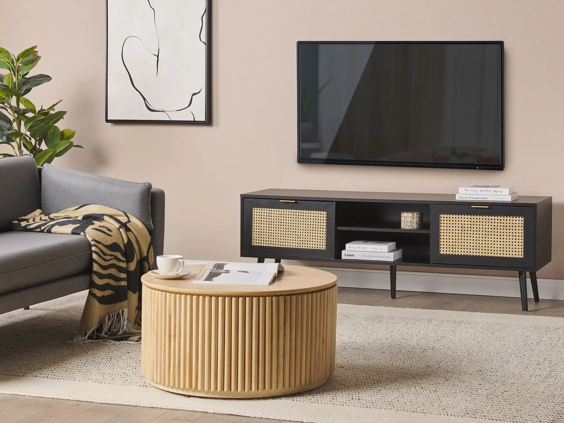 Black Rattan  floating tv stand unit cabinet by me tv rack wall units designs rack para tv for living room