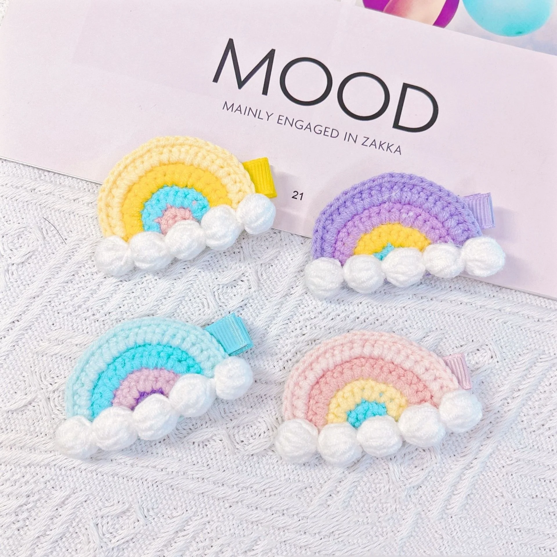Colorful Wool Crochet Rainbow Hair Accessories Cute Girl Hair Clip Kids Hairpins Baby Headwear Knit Hair Clips for Girls Hairpin