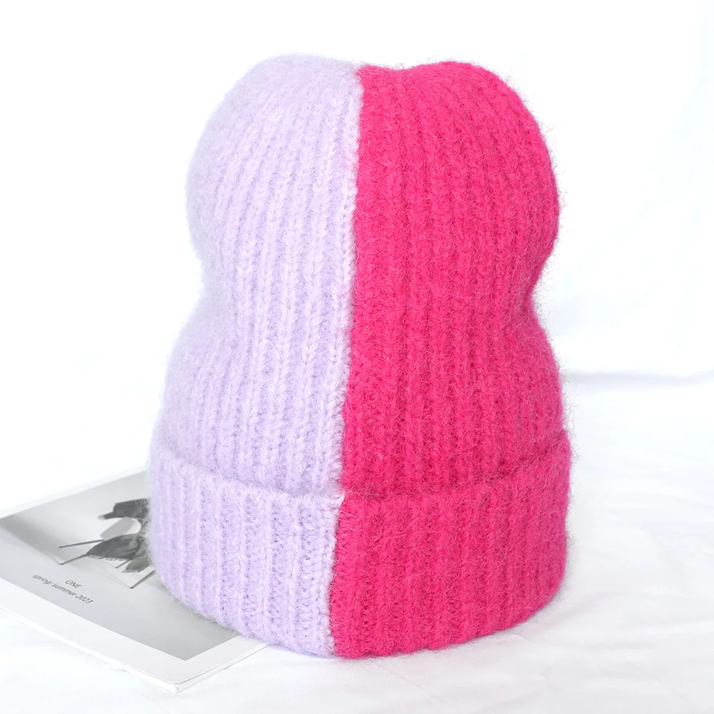 Hengxing fashionable custom knitted premium thick ribbed color block beanie hats