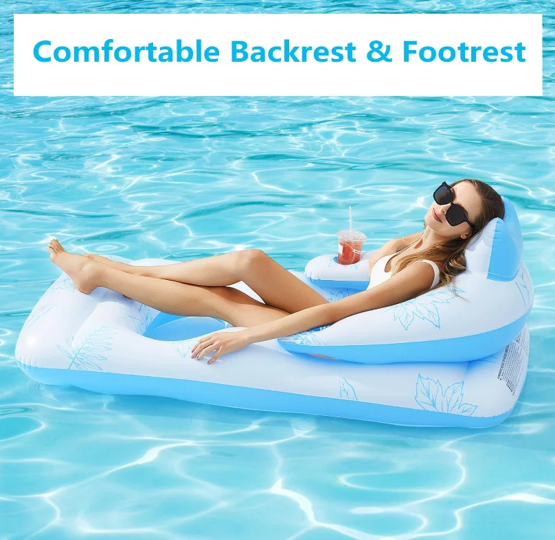 Inflatable pool Recliner Float adult  Tanned Pool Recliner with cup holder Pool Chair Float with headrest  backrest and.
