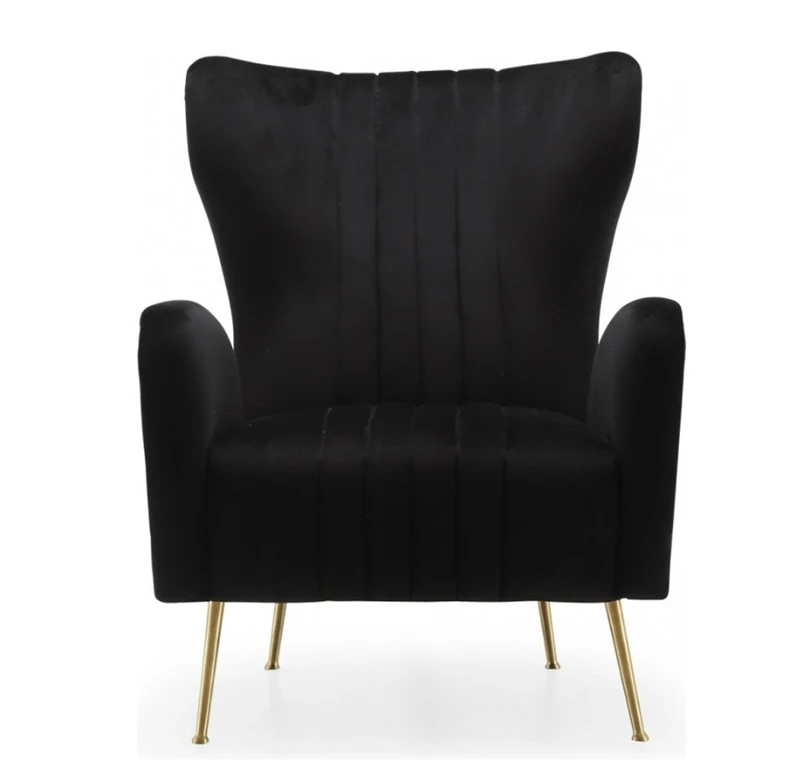 Gold Metal Legs Design Modern Velvet Blue Armchair