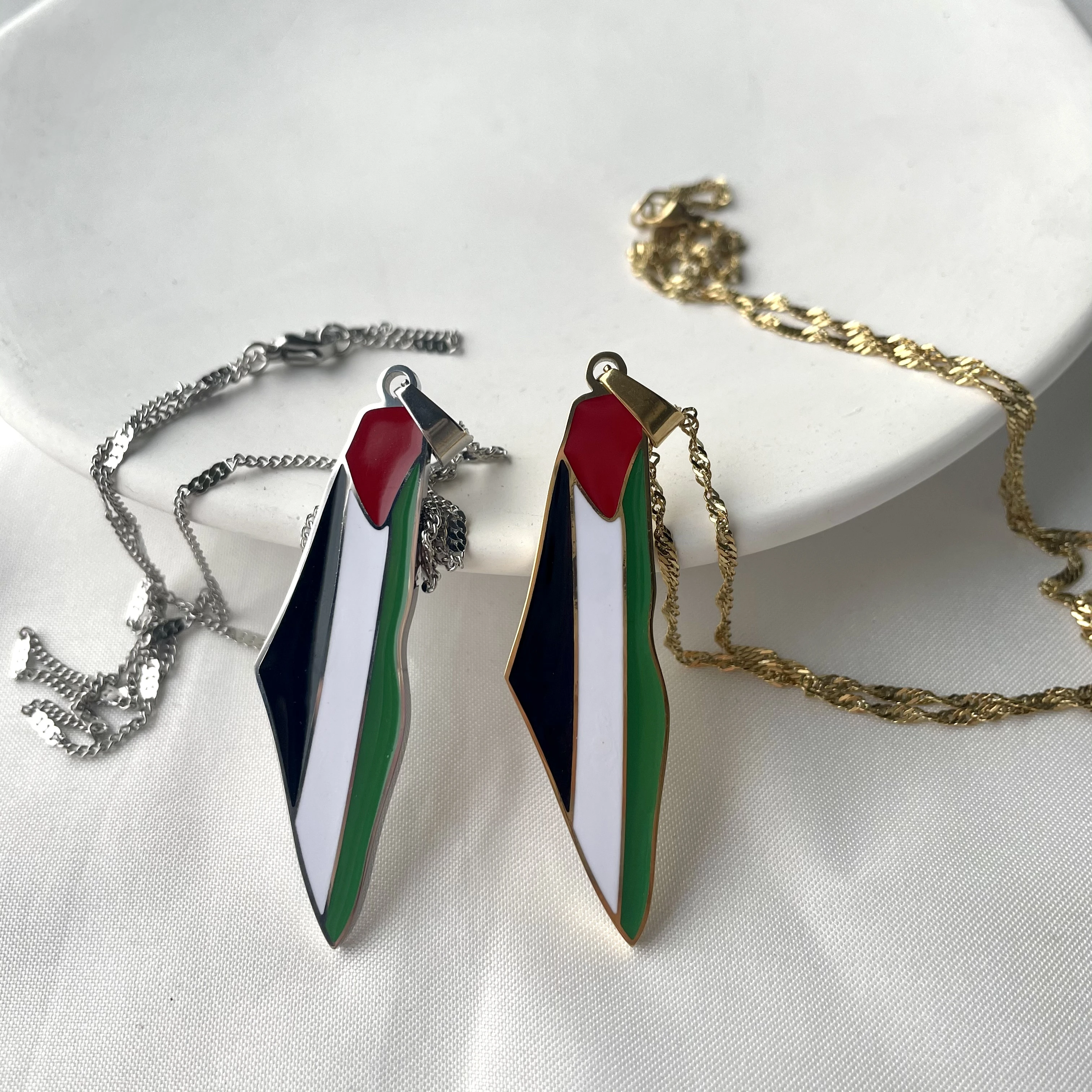 MECYLIFE Hot Sales Stainless Steel Gold Plated Enamel National Flag Map Pendant High Quality Palestine Necklace For Women Men