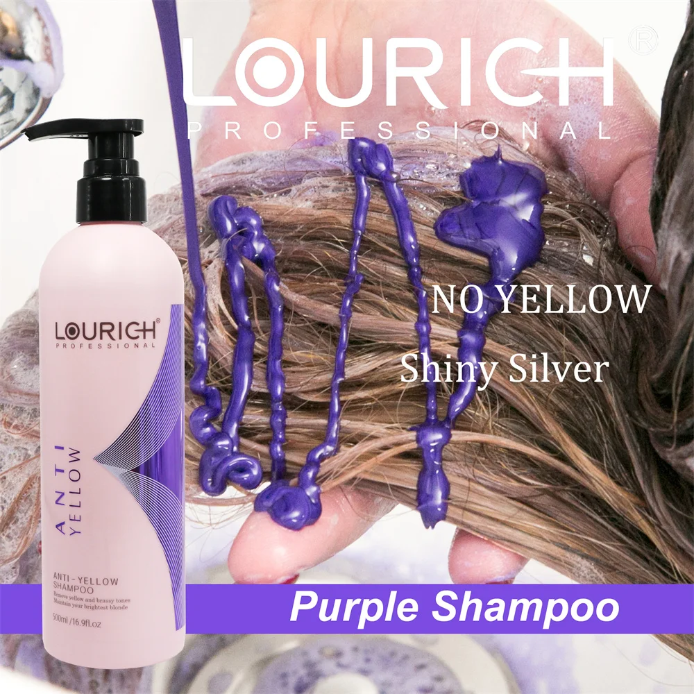 Private Label Lourich Professional Purple Toner Shampoo Hair Color Care Anti Brassy Anti-yellow Purple Shampoo 500ml