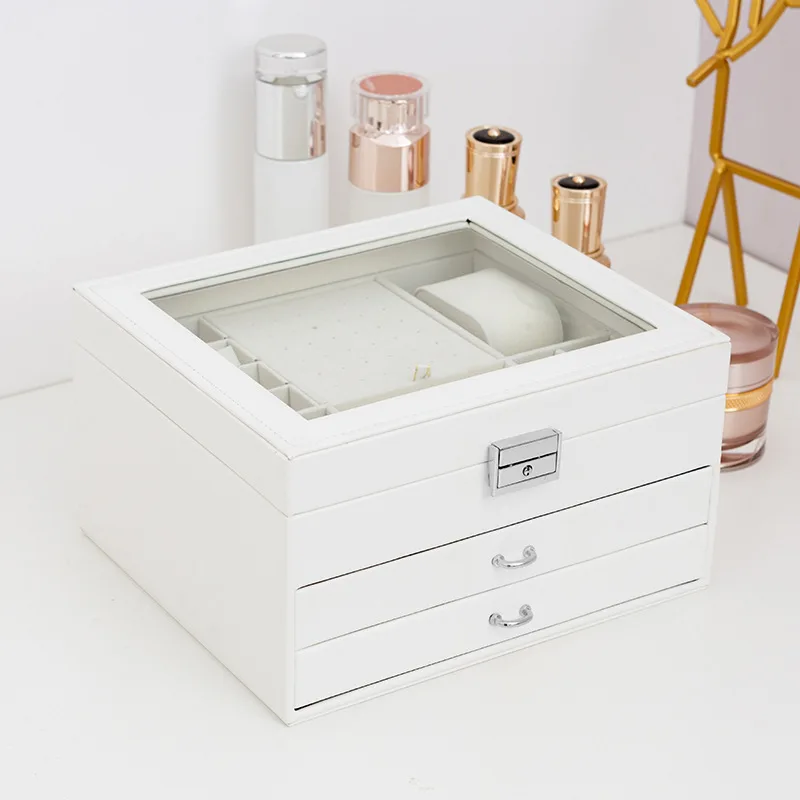 2024 New senior European Princess large capacity jewelry storage organizer Open window transparent multi-drawer jewelry box