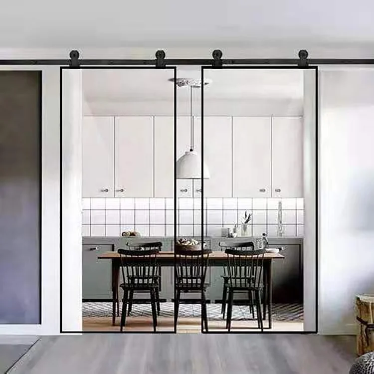 Aluminum frame tempered glass sliding door indoor bathroom bedroom hidden barn door