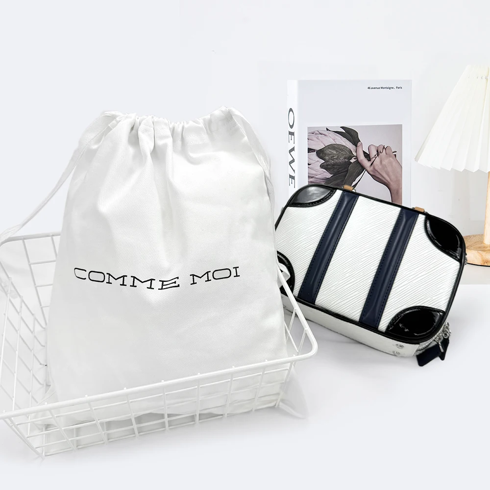 Hot Sale Stripe Custom Printed Logo Packaging Gift Cosmetic Thickened Fabric Cotton Pouch Canvas Drawstring Dust Bag for Handbag