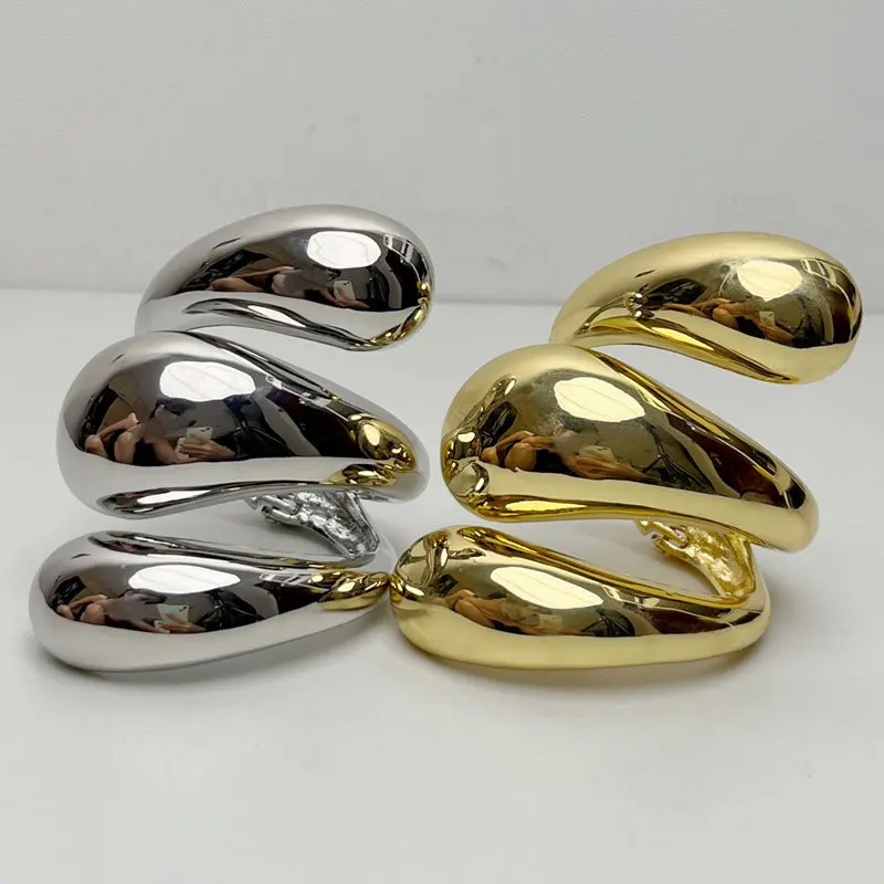 2024 New Arrival Fashion Jewelry Exaggerated design multiple layers metal  wide open cuff for women gold cuff bangles women