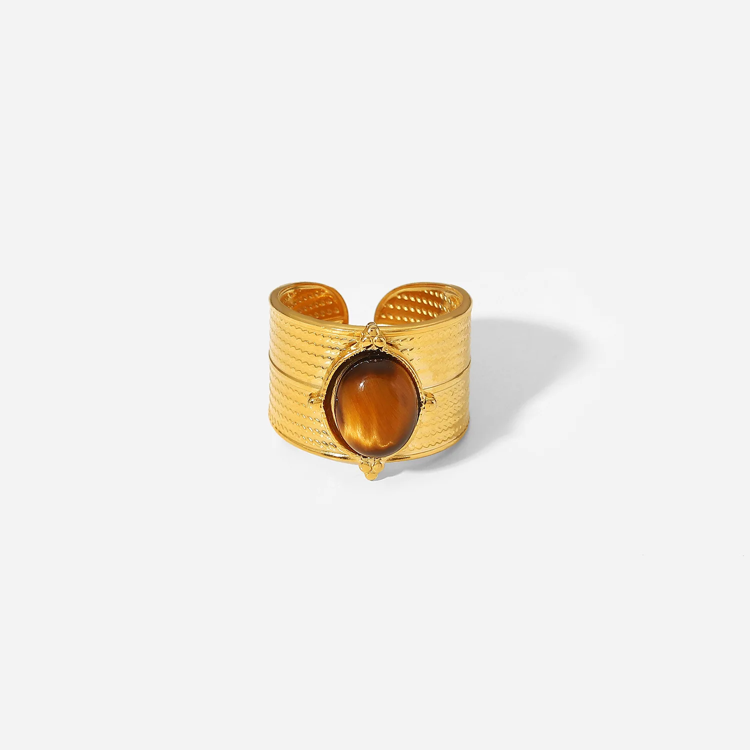 Wholesale 18k Gold Wide Open Ring Stainless Steel Natural Agate Stone Ring for Saudi Arabia