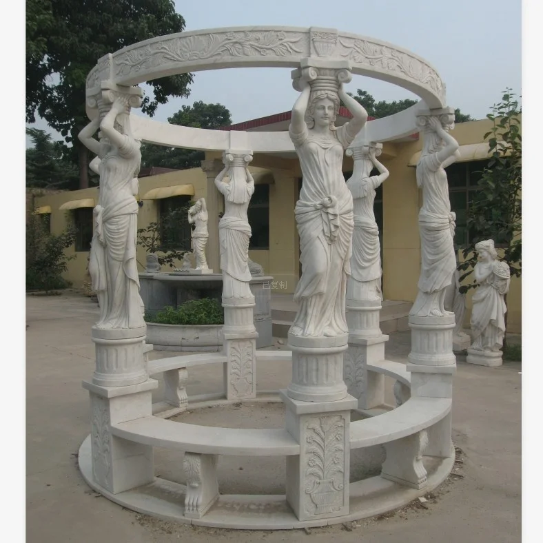 Outdoor White Marble Stone Column Gazebo