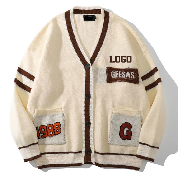 High-Quality New Arrivals Embroidery Fashion Knit Cardigans Streetwear Coat Men Wool Letterman Varsity Sweater Cardigan