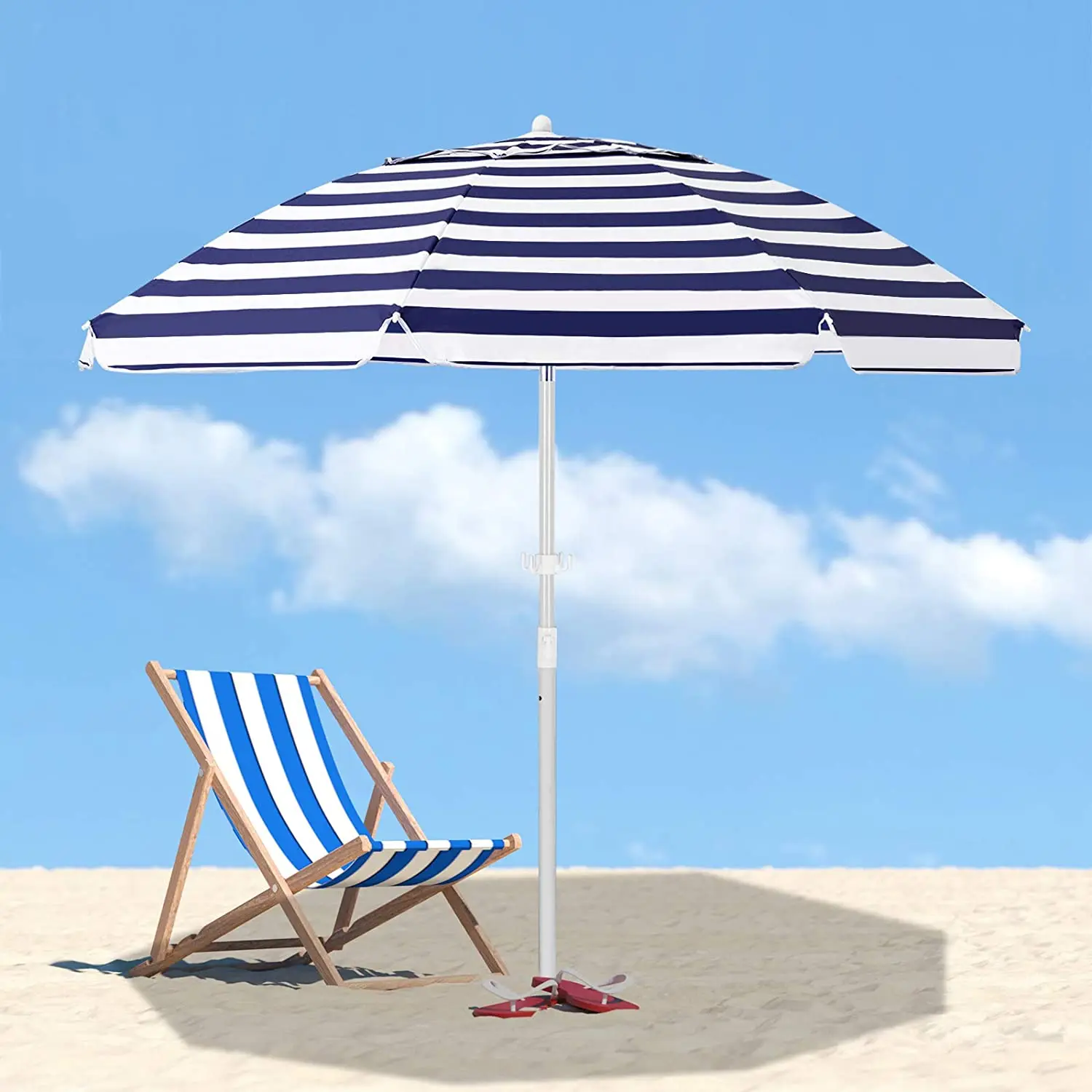 
Guilty Gadgets 1.8m Red Striped Garden Beach Patio Tilt Umbrella Parasol Sun Shade UPF UV Protection Tilting Striped Outdoo 