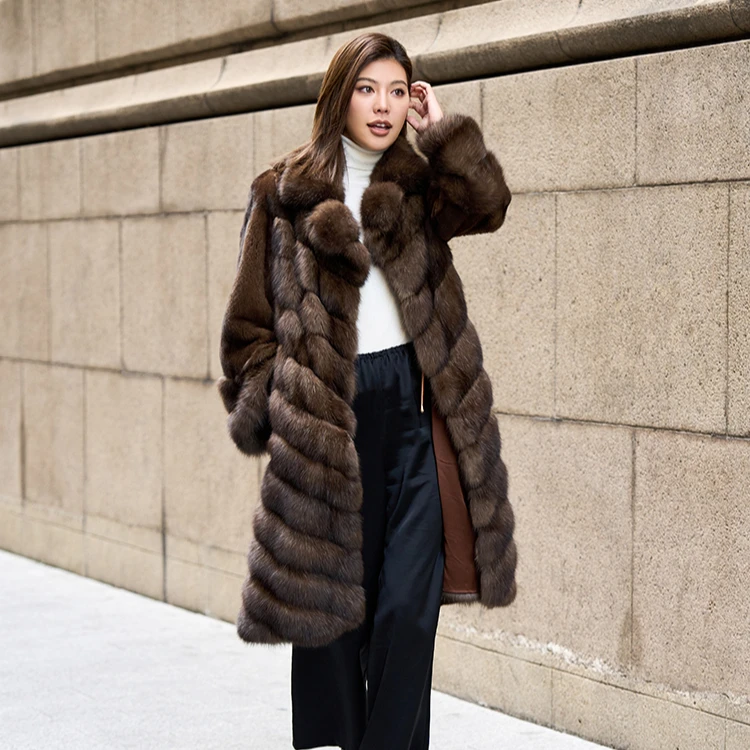 Manufacturer Premium Comfortable Luxury Women Long Style Winter Natural Brown Russian Mink Fur Coats Real Sable Fur Coat