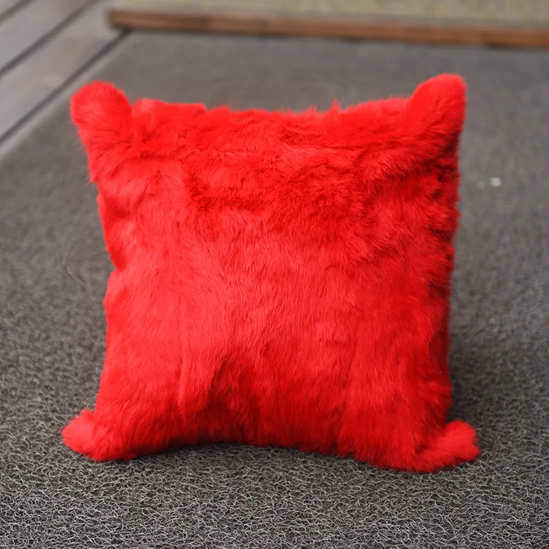 CX-D-05B Home Decorative Winter Warm Real Rabbit Fur Pillows Case Body Pillowcase