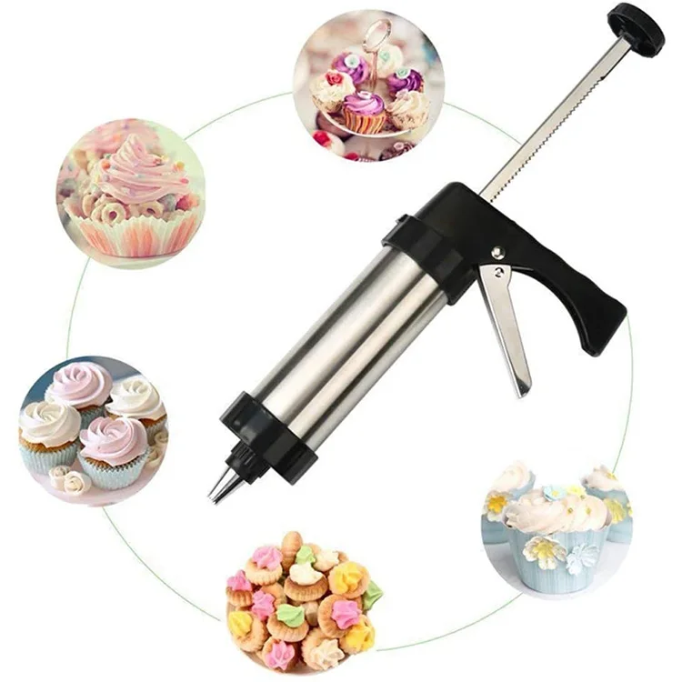 Stainless Steel Biscuit Press Cookie Gun Set 20 Cookie discs 4 nozzles DIY Biscuit Maker Churro Maker Cookie Press Gun Kit