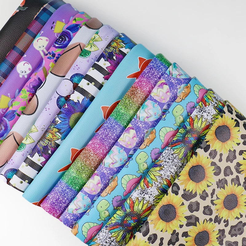 
Low MOQ heavyweight waterproof custom vinyl printed faux leather for hairbows 