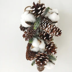 Hot sale artificial garland natural pine cone hanging decoration strings with cotton Christmas garland