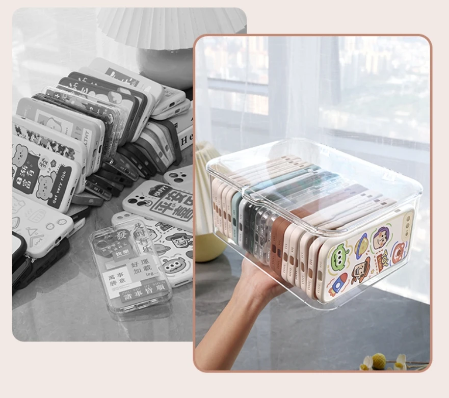 Clamshell Type Dustproof Transparent Storage Box Large Capacity Desktop Debris Arrangement Mobile Phone Storage Cabinet