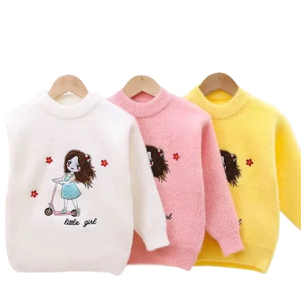 Mink Wool Sweater Girls Small Children Fall And Winter Models Pullover Sweater Female Baby Pullover Long-Sleeved Sweet 2024 New