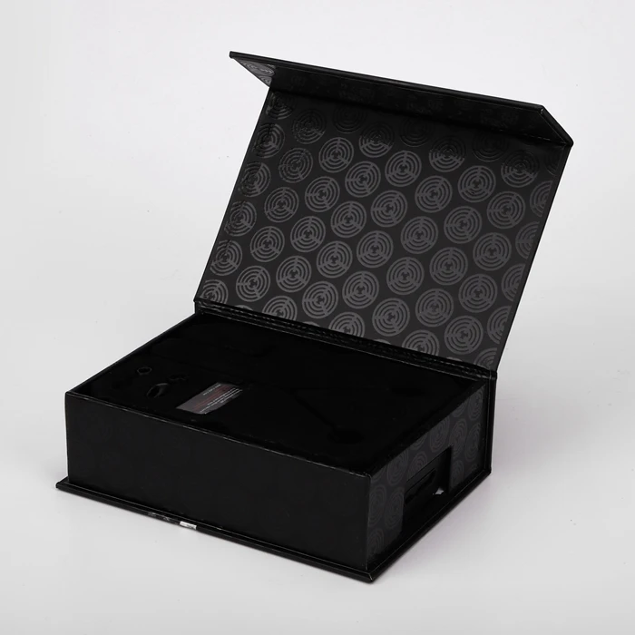 Custom Printed Earphone Headphone Packaging Luxury Rigid Cardboard Black Magnetic Closure Gift Box