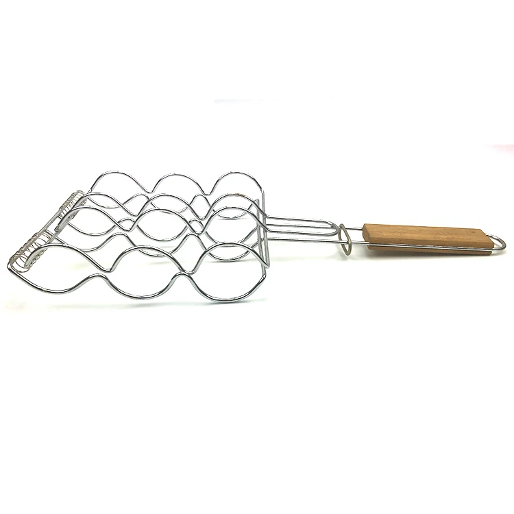 Non-Stick Coating silver Corn Grill Holder With Wood Handle