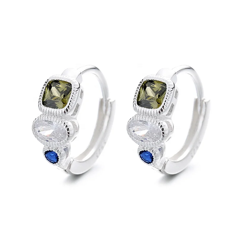 Wholesale Colorful Classic 3A Cubic Zirconia S925 Sterling Silver Plated Huggie Earring For Women Luxury Jewelry