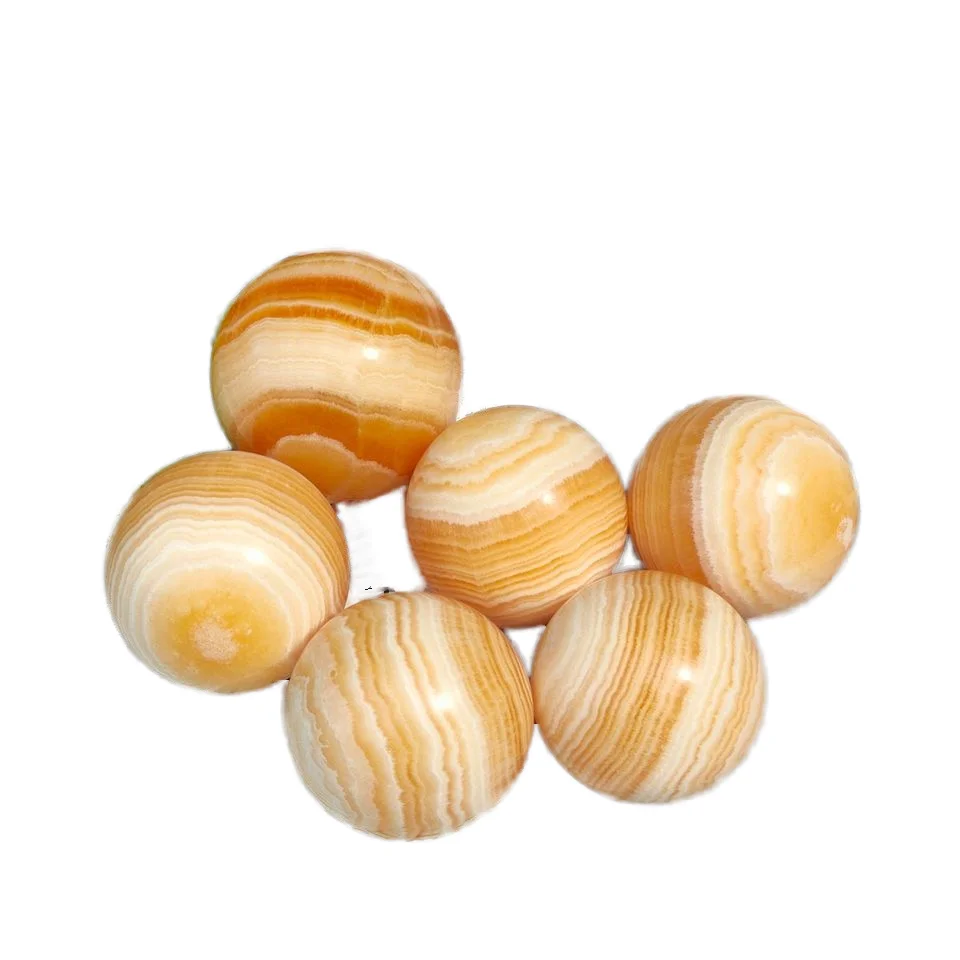QIURAN Factory Wholesale High Quality Natural Crystal Striped Orange Square Loose Ball Yellow Honey Iceland Sphere Crafts
