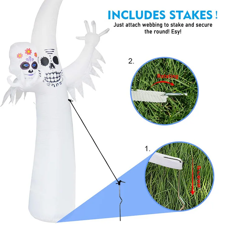 Halloween 12FT LED white ghost inflatable mascot For Garden Decoration