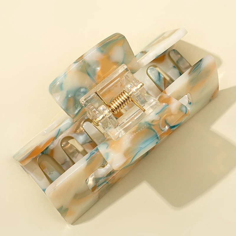 Hot Sale fashion simple hair accessories square 7.5cm acetate hair clips geometric hollow out women hair claw clips