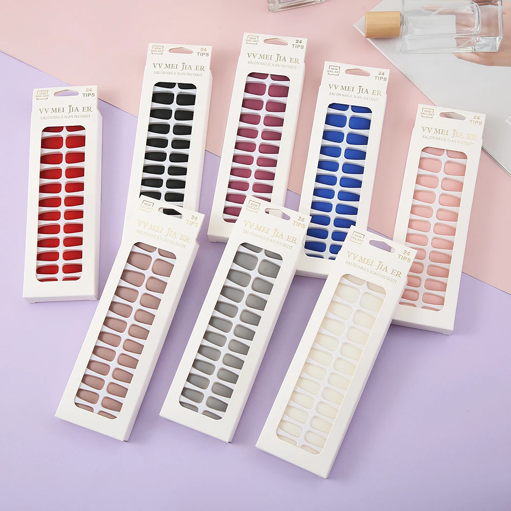Custom Designer Press On Nails Matte Solid Color Gel Glue Vegan Press On Nails Fake Nails