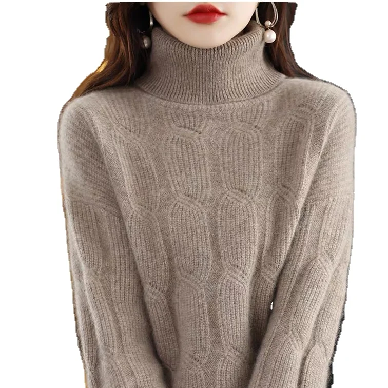 2023 autumn new arrival Ladies turtleneck long sleeve comfortable cable knit women sweater jumper