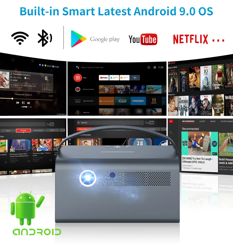 High brightness Portable Projector Home theater Video DLP Android Smart Mini Projector interactive projector  Wifi