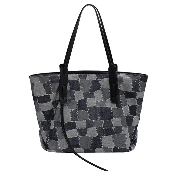 2023 Trendy Handbag Large Capycity Canvas Shoulder Bag Bolso De Mano Hombro Mujer Hot Sell Grid Pattern Oversized Tote Bag