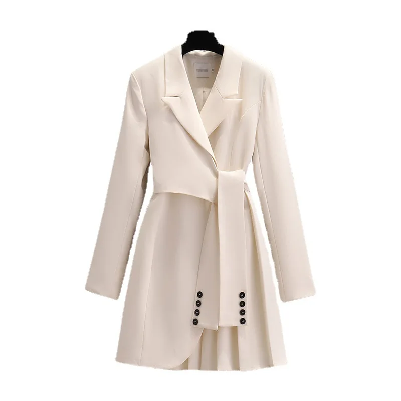 Wholesale Hot Sale Autumn Winter New Design Long Suit Coat Ol Slimming High Waist Lace Up Blazer Dress Fashion Long Suit Dress