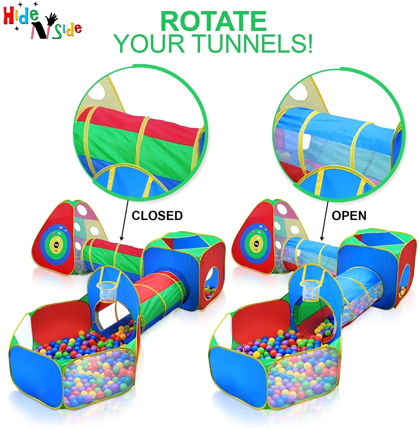 5pc Kids Ball Pit Tent and Tunnel Toddler Jungle Gym Baby Play Tent with Play Crawl Tunnel Toy for Boys infants Children