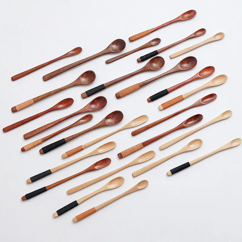 Wholesale Handmade Heat Resistant Multifunctional Different Size Kitchen Stirring Cooking Coffee Sugar Honey Wooden Spoon