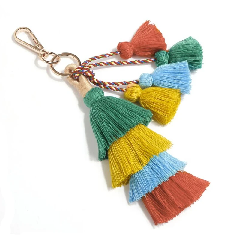 Boho Bag Pendant Bohemian Multi Color Tassel Bag Charm Pom Pom Purse Charm Handbag Charm Pompom Key Chain Tassel Keychain