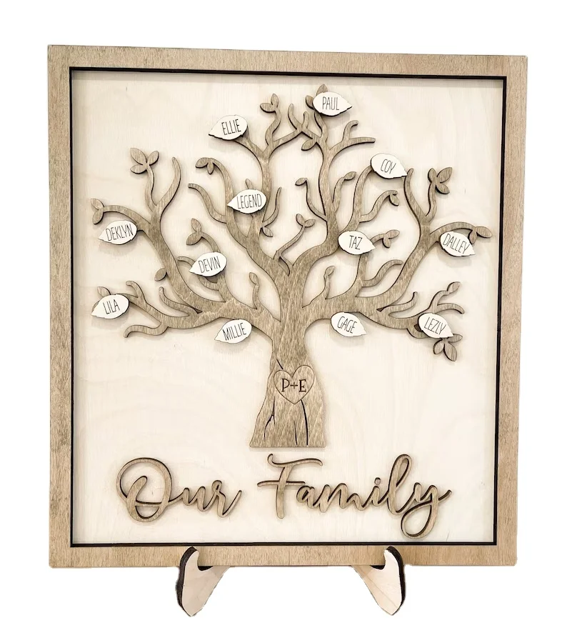 Custom  Wooden Decor Desktop Sign Custom Name Family Tree With Natural Wood Color Wooden Craft for Parents gifts