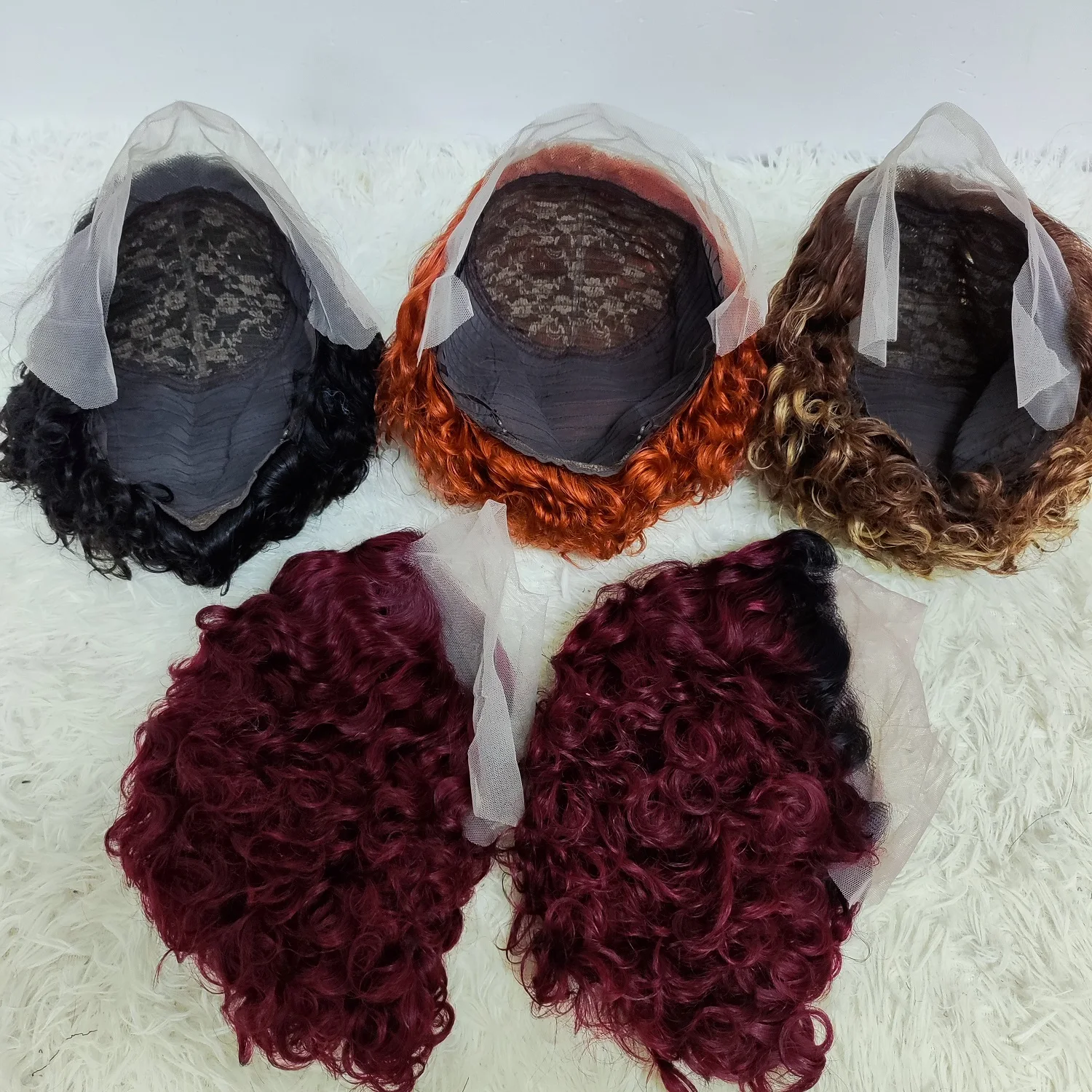 Letsfly $13.8 Promotion Lace Frontal Pixie Curly Wig 13*1 Lace Front Water Wave Short Cut Human Wigs Colored Curly Human Hair