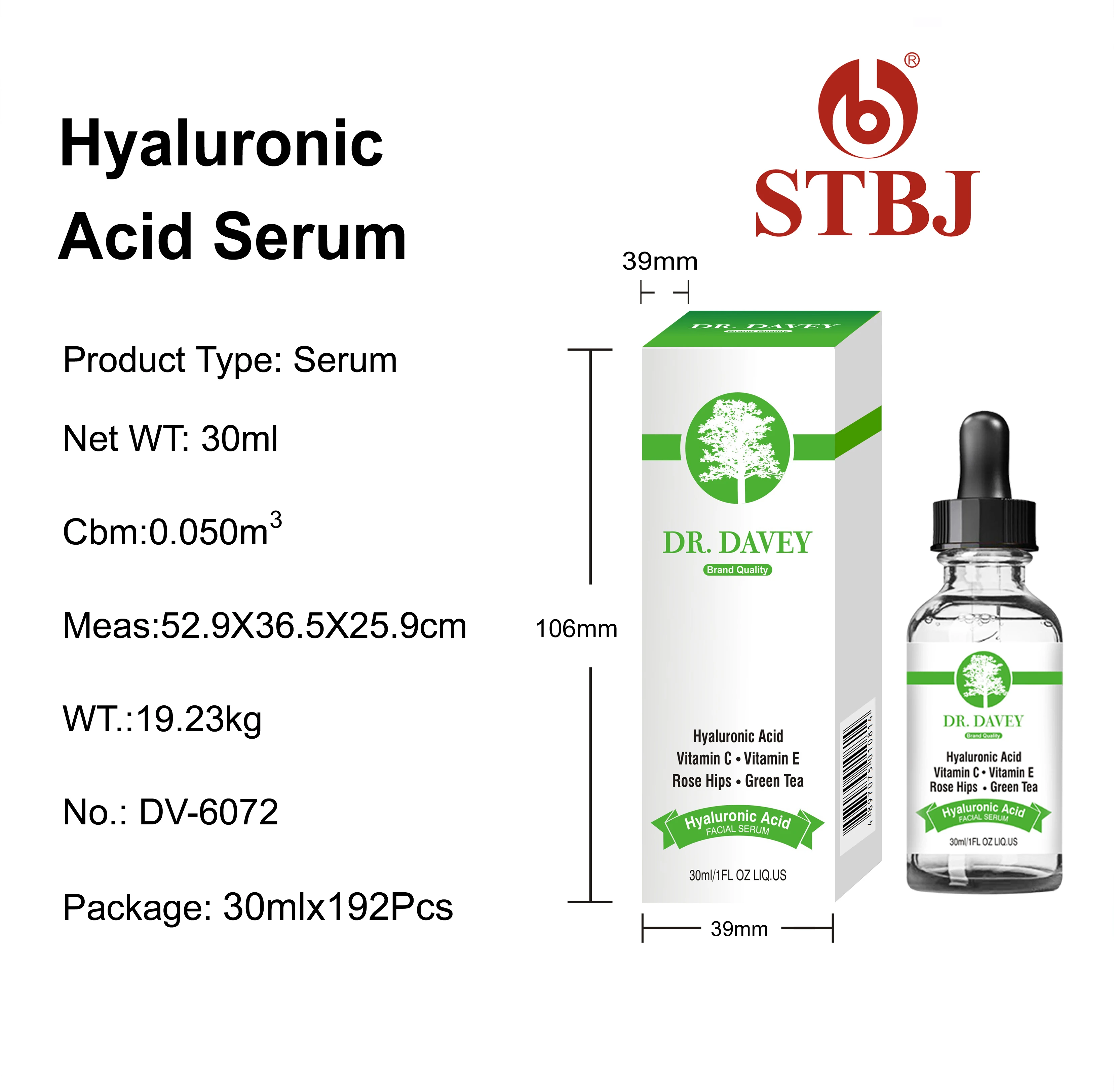 DR.DAVEY Hyaluronic Acid serum Brightening Skin Face Serum Green Tea and Rose Hips Skin Perfect Moisturizing 30ML